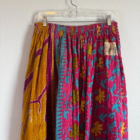 Jaded Gypsy Kantha Patchwork Floral Boho Festival Pockets Maxi Skirt Free Size - Picture 8 of 12